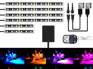 8Pcs Motorcycle LED Light Kits Strips DC 12-Volt Waterproof RGB Multi-Color Underglow Neon Ground Effect Atmosphere Lights with Remote and Adhesives Clips