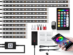 BWCarid 12PCS Motorcycle LED Lights Kit Underglow with Left/Right Turning & Brake Function IP68 Waterproof App Control Music Mode Dual Remote RGB Motorcycle Lights for Golf Cart ATV UTV 12V~24V DC
