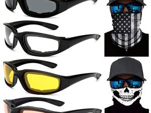 Peicees 4 Dirt Bike Motorcycle Goggles UV Protection Dustproof Windproof Safety Glasses with 2 Skull American Flag Face Mask