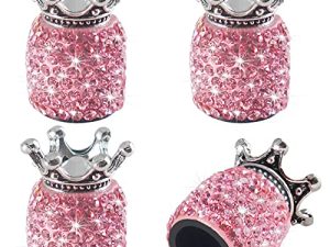 Sikawai Crown Bling Valve Stem Caps Tire Caps Sparkling Handmade Crystal Rhinestone Universal Car Tire Valve Caps Chrome