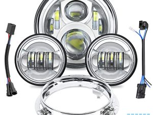 VZ4X4 7 inch LED Headlight with 4 1/2 Passing Lamp Fog Lights Kit & Ring Bracket for Harley Davidson Touring Road King Ultra Classic Electra Street Glide Tri Cvo Heritage Fatboy Softail Slim Deluxe