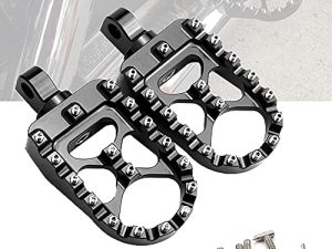 StarknightMT CNC Wide Fat Footpegs 360° Roating MX Foot Pegs Chopper Bobber Style Compatible with Harley Dyna Fatboy Sportster Iron 883 (Black)