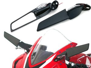 Aluminum Motorcycle Rearview Mirrors Wind Wing Winglets Style with LED Turn Signals Indicator Light