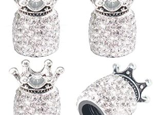 Sikawai Crown Bling Tire Valve Stem Caps Sparkling Handmade Crystal Rhinestone Universal Car Tire Valve Caps Chrome