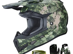 GLX GX623 DOT Kids Youth ATV Off-Road Dirt Bike Motocross Motorcycle Full Face Helmet Combo Gloves Goggles for Boys & Girls (Camouflage