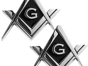 2 Pack 2.75" Chrome Plated Masonic Car Emblem Mason Square and Compasses Auto Truck Motorcycle Decal Gift Accessories