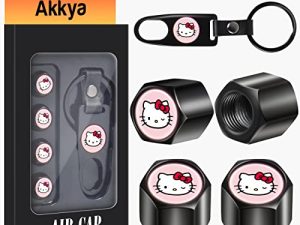 Akkya Tire Valve Stem Caps Cover for Car Bike Bicycle Motorcycles Tractors Mountain Bikes Trucks Cute Kawaii Cartoon Cat Black Metal Chrome Tire Air Pressure Covers Wheel Accessories Parts