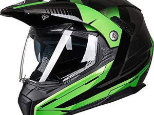 ILM Off Road Motorcycle Dual Sport Helmet Full Face Sun Visor Dirt Bike ATV Motocross Casco DOT Certified Model 606V(Green