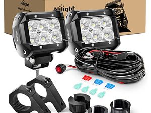 Nilight ZH060 2PCS 4 Inch 18W Flood LED Light Mounting Bracket Horizontal Bar Tube Clamp with Off Road Wiring Harness-2 Leads