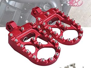 StarknightMT CNC Wide Fat Footpegs 360° Roating MX Foot Pegs Chopper Bobber Style For Harley Dyna Fatboy Sportster Iron 883 (Red)