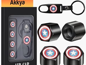 Akkya Tire Valve Stem Caps Cover for Car Bike Bicycle Motorcycles Tractors Mountain Bikes Trucks Cool Star Logo Black Metal Chrome Tire Air Pressure Covers Wheel Accessories Parts