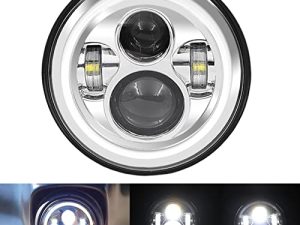 7 inch Super Bright Headlight for Street Glide High Low Beam Projector for Road King Street Glide Ultra Classic Electra Glide FatBoy Heritage Softail Slim YAMAHA V-Star 1100 (Silver)