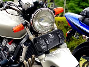 Sresk Universal PU Leather Motorcycle Fork Bag Saddlebags Handlebar Bag Sissy Bar Storage Tool Bag for Motobike/Dirt bike Kawasaki Suzuki Yamaha Sportster (A)