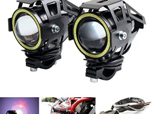 LEDUR Motorcycle Headlight U7 DRL Fog Lights Driving Running Light with Angel Eyes Lights Ring Front Spotlight Strobe Flashing White Light and Switch(2PCS