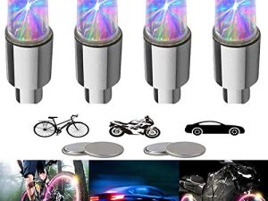YUERR 4 Pieces LED Bike Wheel Lights Car Tire Valve Stems Caps Bicycle Motorcycle Waterproof Tyre Spoke Flash Lights Cool Reflector Accessories for Kids Men Women(Colorful)