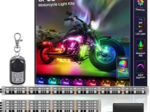Motorcycle LED Light Kits 8pcs Rainbow Chasing Effect APP/RF Remote Control DC 12-Volt IP68 Waterproof Music Modes Dreamcolor with Adhesives Clips for Motorcycles Trikes Golf Carts