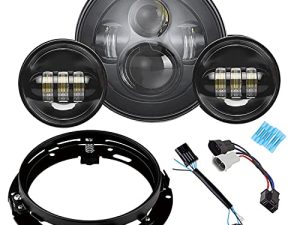 SUNPIE Compatible with H_arley Motorcycles 7 inch LED Headlight Black Waterproof 6000K White Headlights with 4-1/2 LED Passing Lamps Fog Lights and Bracket Mounting Ring