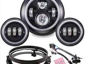 Z-OFFROAD 7" Black Halo LED Headlight + 4-1/2" Fog Passing Lights with DRL Motorcycle Headlamp Kit Set Compatible With Harley Davidson Electra Glide Road King Heritage Softail Slim Deluxe Fatboy CVO