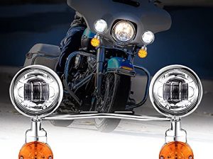 INNOGLOW Motorcycle Passing Light Bar Turn Signals Fog Lights Set Chrome Steel for Harley Suzuki Kawasaki Yamaha Metric Cruisers