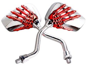 Pairs of Distinctive Skull Skeleton Hand 8mm 10mm Rearview Side Mirror for Motorcycle Scooter Moped Bike Standard Bike (Red)
