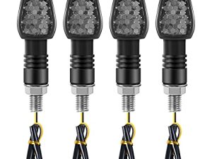 4 Pieces Motorcycle Turn Signal Lights Indicators Flowing 14 LED 12V Motorbike LED Indicator Blinker Amber Lamp Mini Stalk Arrow Light Motorcycle Front Rear Lights for Motorcycles