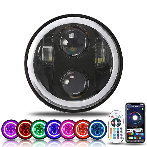 SUNPIE 5-3/4 5.75 inch RGBW Halo LED Headlight Black APP Remote Control Compatible with H_arley Motorcycles XL883/XL1200 Glide Deuce Street 500/Street 750 Waterproof Aluminum Metal Headlights SUNPIE 5-3/4 5.75 inch RGBW Halo LED Headlight Black APP Remote Control Compatible with H_arley Motorcycles XL883/XL1200 Glide Deuce Street 500/Street 750 Waterproof Aluminum Metal Headlights