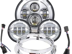 TRUCKMALL 7 inch LED Headlight Fog Passing Lights DOT Kit Ring Motorcycle for Touring Road King Ultra Classic Electra Street Glide Tri Cvo Heritage Softail Slim Deluxe Fatboy Chrome