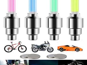 YUERR 4 Pieces LED Bike Wheel Stick Lights Car Tire Valve Stems Caps Bicycle Motorcycle Waterproof Tyre Spoke Flash Lights Cool Reflector Accessories for Kids Men Women(M-4Multicolor)