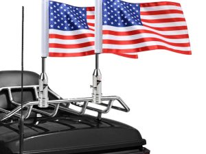 Gdcreestar 2 Pack Motorcycle Flag Pole Fold Down 90° and American Flag Flagpole Holder Bracket Fit for 1/2'' Luggage Rack Harley Touring Spring Honda Goldwing etc.