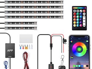 icicar 8pcs Motorcycle LED Lights App Control Music Mode RGB 16 Million Colors Brake Light Function IP68 Waterproof with Dual Remote Motorcycle Underglow Lights for UTV ATV Golf Cart