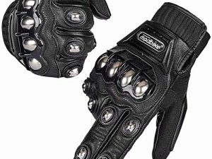 ILM Alloy Steel Leather Hard Knuckle Touchscreen Motorcycle Bicycle Motorbike Powersports Racing Gloves (M