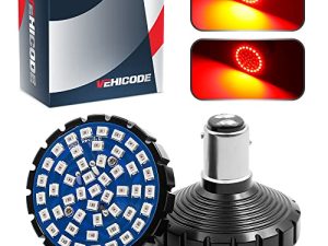 VehiCode 1157 Harley LED Light Bulb (Halo Ring Red) Kit - 2357 2057 7528 BAY15D Replacement for Motorcycle Harley Davidson Front/Rear Turn Signal Blinker Tail Brake Stop Lamp Bullet Light (2 Pack)