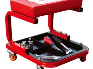 Torin TR6300 Red Rolling Creeper Garage/Shop Seat: Padded Mechanic Stool with Tool Tray
