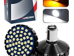 VehiCode 1157 Harley LED Light Bulb Kit - White Amber Dual Color Switchback 2357 2057 7528 BAY15D for Motorcycle Harley Davidson Front Running Driving Turn Signal Blinker Lamp Bullet Light (2 Pack)