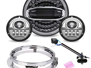 Z-OFFROAD 7 Inch LED Headlight with Halo DRL + 4-1/2 Passing Lamps Fog Lights Motorcycle Headlamp Kit Set Compatible With Harley Davidson Electra Glide Road King Heritage Softail -Customized Version