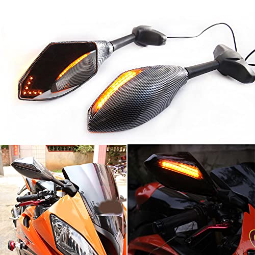 Motorcycle Carbon Rearview Mirrors With LED Turn Signal Compatible with Honda Kawasaki Suzuki (Carbon+Smoke Len) Motorcycle Carbon Rearview Mirrors With LED Turn Signal Compatible with Honda Kawasaki Suzuki (Carbon+Smoke Len)