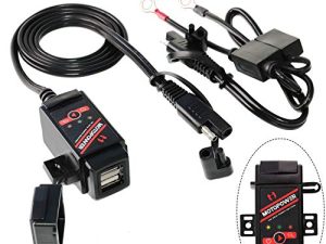 MOTOPOWER MP0608 3.1Amp Motorcycle Dual USB Port SAE to USB Adapter Battery Monitor with Switch Control and LED Indicators