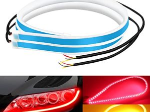 QasimLed 12inch Red+Yellow Daytime Running Lights Auto Flowing Sequential Turn Signal Guide LED Strip Headlight Assembly Car Motorcycle Accessories 2-Pack