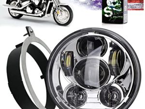 SLK-Lights VTX 5.75 inch Chrome Round LED Projector Daymaker Headlight with Bracket and Hardware – Easy to Install