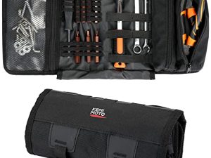 KEMIMOTO Motorcycle Tool Bag Handlebar Tool Roll Black Tool Organizer with Elastic Loops Pockets Durable Tool Pouch for Motorcycles Softail Dyna Sportster