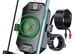 BRCOVAN Motorcycle Phone Mount with Qi 15W Wireless Charger & USB C 20W Fast Charging Port