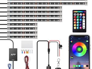 icicar 12pcs Motorcycle Lights App Control Music Mode RGB 16 Million Colors Brake Light Function IP68 Waterproof with Dual Remote Motorcycle Lights for ATV UTV Golf Cart