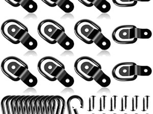 D Rings Tie Down Anchors Hooks 1/4" Trailer Anchor Rings 1200 lbs Capacity with Carabiner D Rings for Trailers Heavy Duty