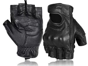 motoboy Leather Motorcycle Half Finger Gloves Motorcycle Riding Gloves Fingerless Powersports Accessories for Men and Women Summer Black L…