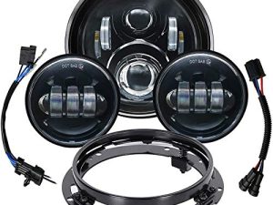 DOT 7 inch LED Headlight 4.5’’ Fog Passing Lights & Mounting Ring Compatible with Harley Davidson Touring Road King Ultra Classic Electra Street Glide Tri Cvo Heritage Softail Slim Deluxe Fatboy