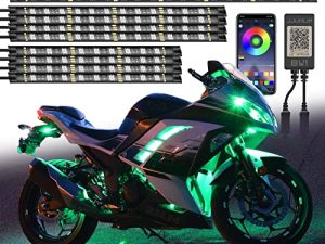JJunLiM 12 Strip Waterproof Motorcycle RGB LED Accent Glow Light Kit with APP Control - BW1