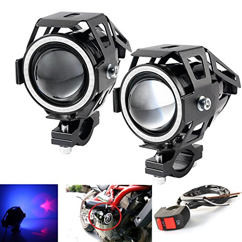 LEDUR Motorcycle Headlight Led U7 DRL Fog Driving Running Light with Angel Eyes Lights Ring Front Spotlight Strobe Flashing Blue Light and Switch(2PCS LEDUR Motorcycle Headlight Led U7 DRL Fog Driving Running Light with Angel Eyes Lights Ring Front Spotlight Strobe Flashing Blue Light and Switch(2PCS