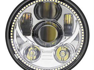 Wisamic 5-3/4 5.75 inch LED Headlight - with Halo DRL Compatible with Harley Davidson Dyna Street Bob Super Wide Glide Low Rider Night Rod Train Softail Deuce Custom Sportster Iron 883 -Silver