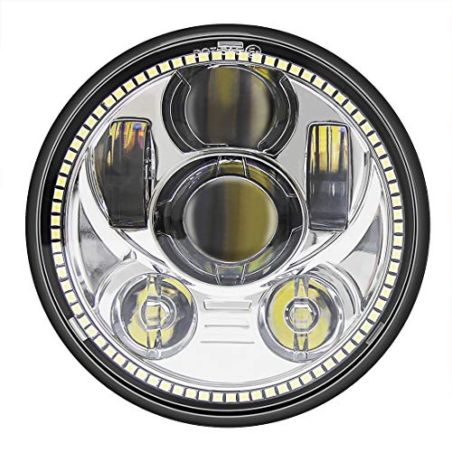 Wisamic 5-3/4 5.75 inch LED Headlight - with Halo DRL Compatible with Harley Davidson Dyna Street Bob Super Wide Glide Low Rider Night Rod Train Softail Deuce Custom Sportster Iron 883 -Silver Wisamic 5-3/4 5.75 inch LED Headlight - with Halo DRL Compatible with Harley Davidson Dyna Street Bob Super Wide Glide Low Rider Night Rod Train Softail Deuce Custom Sportster Iron 883 -Silver
