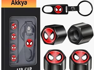 Akkya Tire Valve Stem Caps Cover for Car Bike Bicycle Motorcycles Tractors Mountain Bikes Trucks Black Cute Cool Spider Logo Metal Chrome Tire Air Pressure Covers Wheel Accessories Parts